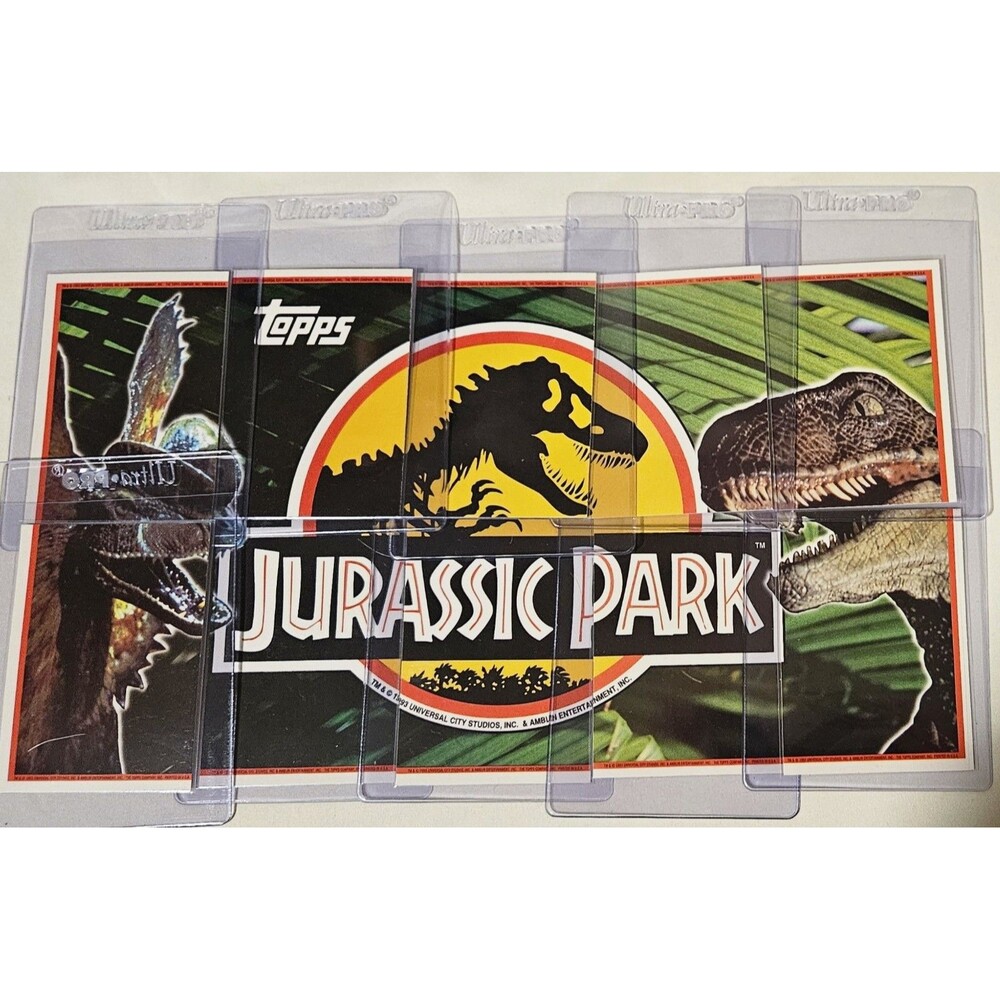 1993 JURASSIC PARK Complete STICKER / PUZZLE CHASE CARD SET 1 -11 Topps DINOSAUR